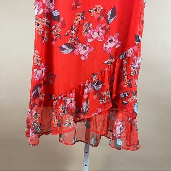 a new day Small Floral Asymmetrical Ruffle Flowy Spring Retro Midi Dress Formal - Picture 4 of 10